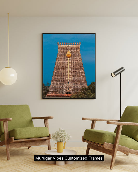 Murugar Vibes Customized Frame – Golden Vel on Temple Gopuram
